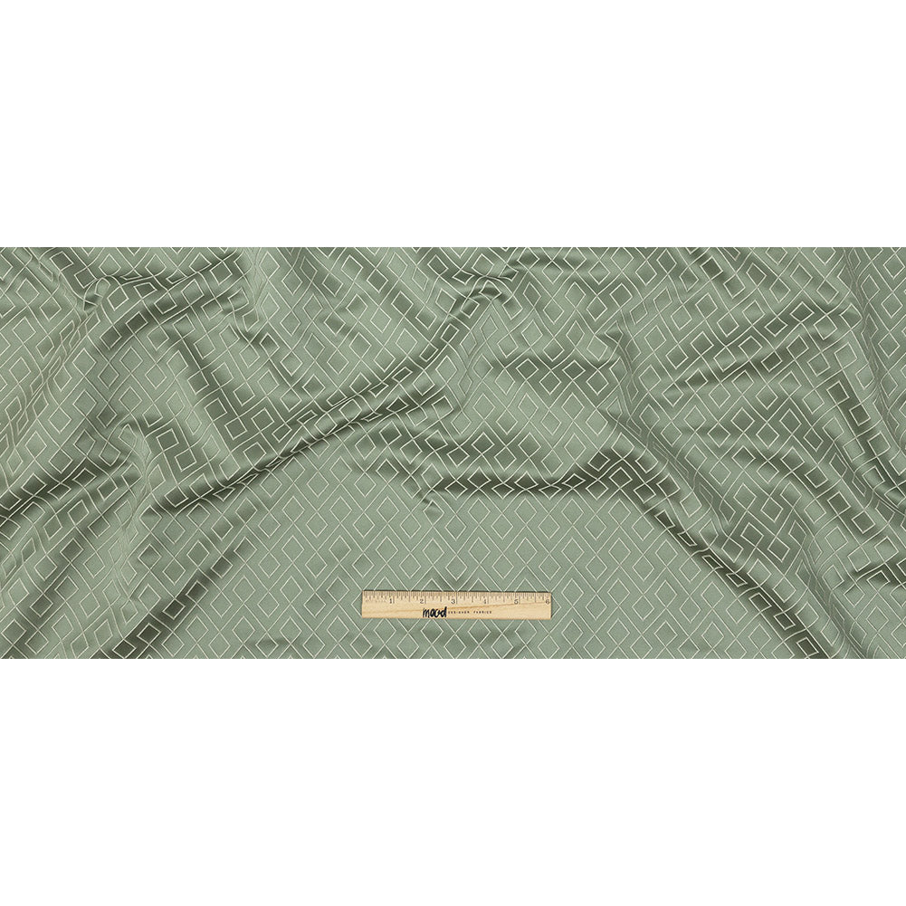 Satin-Faced Jacquard - Sage Diamond Fret - British Imported Full Satin-Faced Jacquard - Sage Diamond Fret - British Imported Full