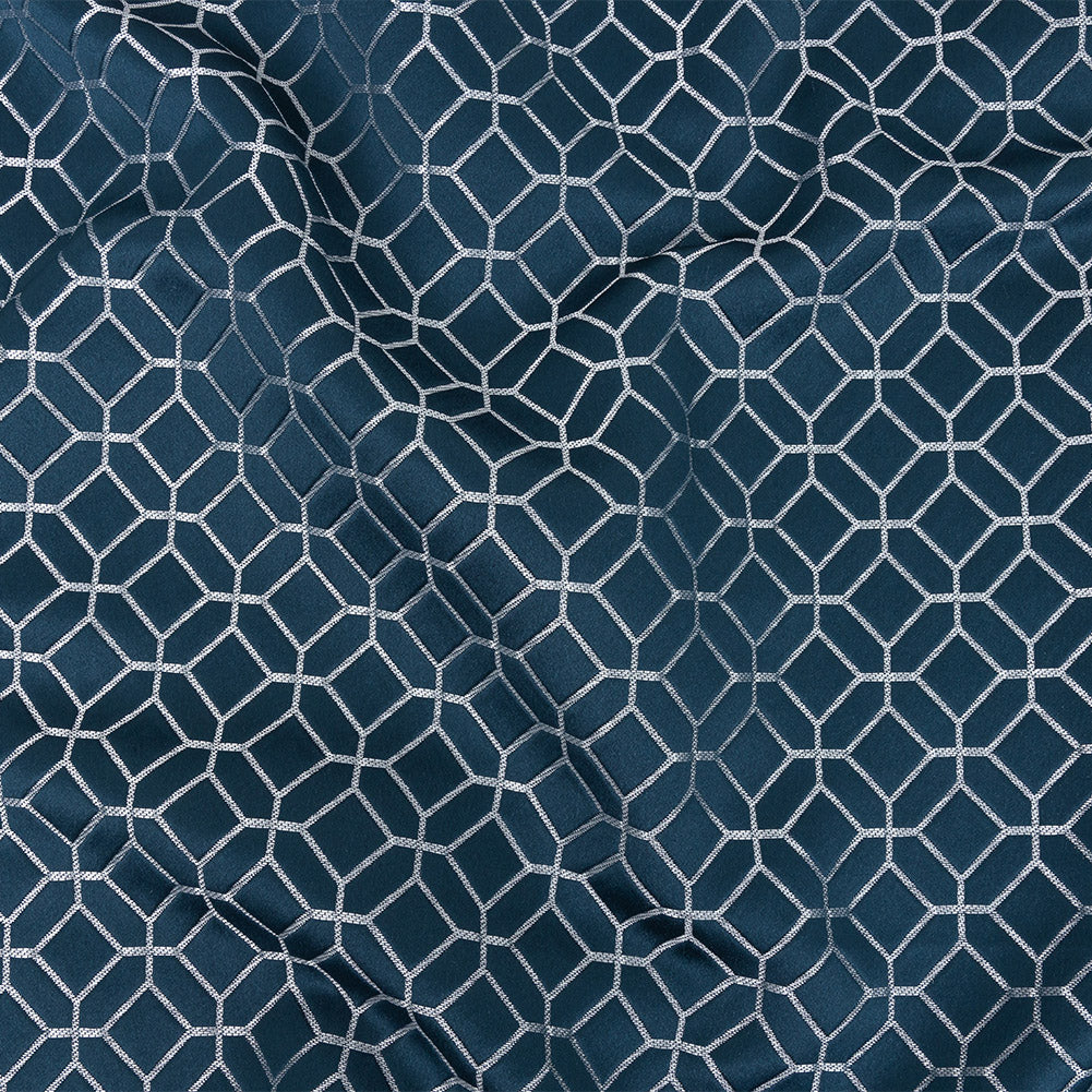 Polyester Jacquard - Indigo Tiled Geometric - British Imported Polyester Jacquard - Indigo Tiled Geometric - British Imported