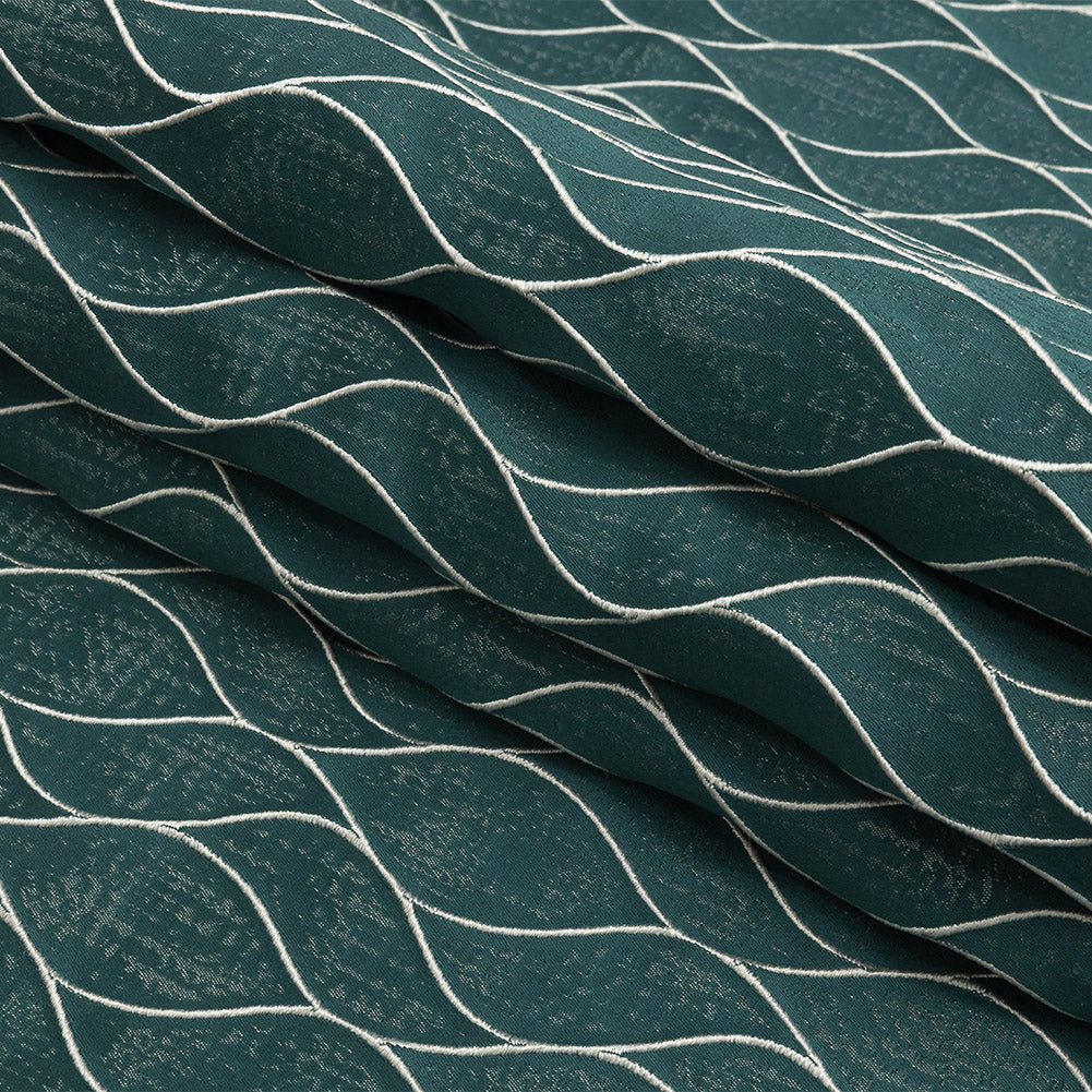 Polyester Jacquard - Emerald Leafy Lines - British Imported Folded Polyester Jacquard - Emerald Leafy Lines - British Imported Folded