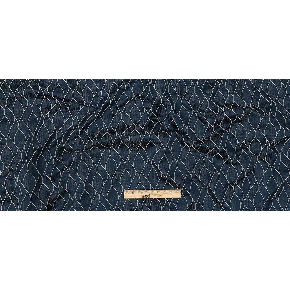 Polyester Jacquard - Indigo Leafy Lines - British Imported Full Polyester Jacquard - Indigo Leafy Lines - British Imported Full