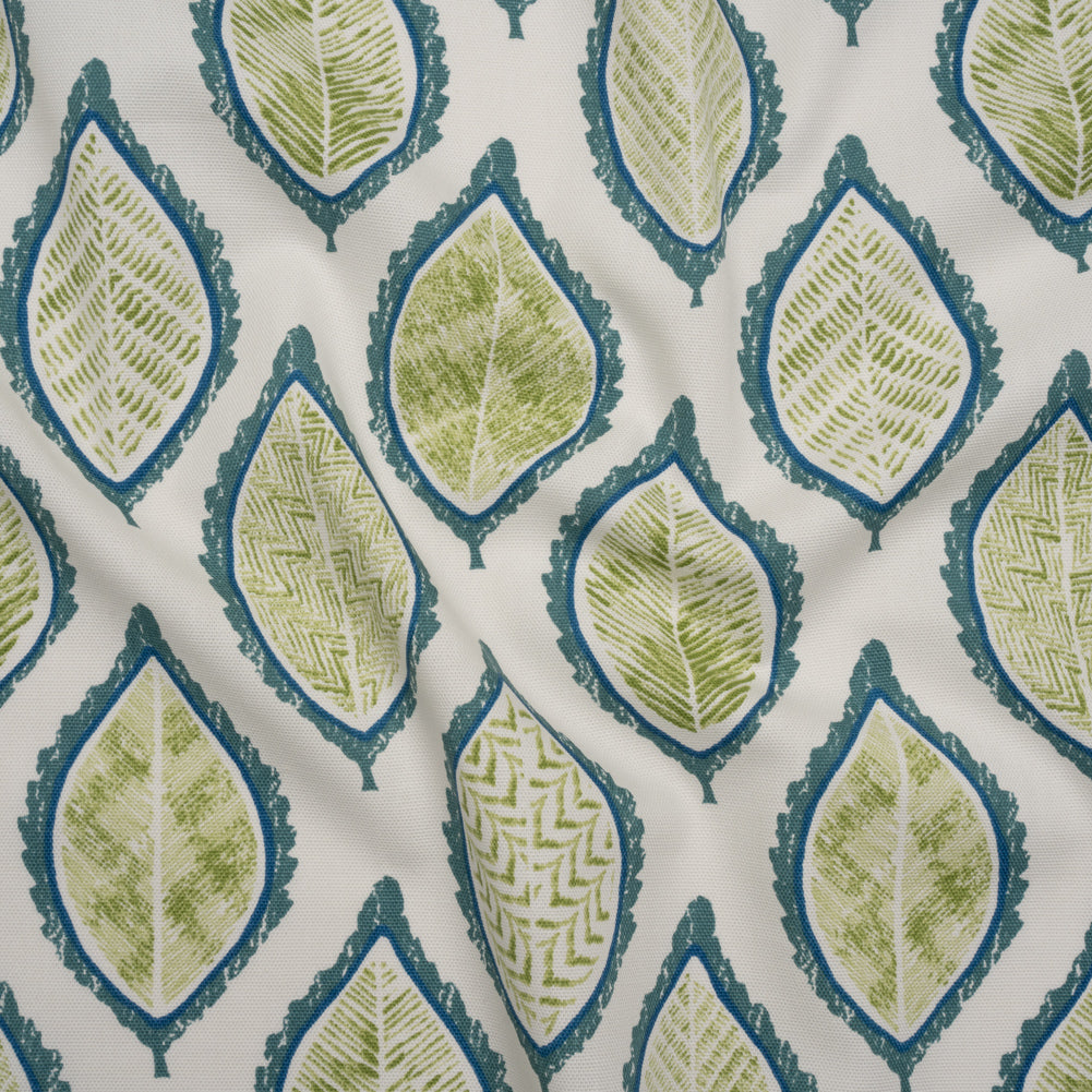 Cotton Canvas Print - Lagoon Textured Leaves - British Imported Cotton Canvas Print - Lagoon Textured Leaves - British Imported