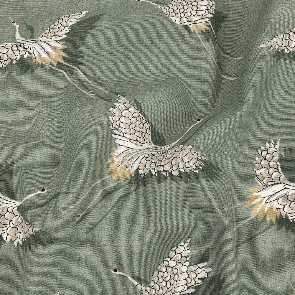 Cotton Canvas Print - Olive Cranes - British Imported Cotton Canvas Print - Olive Cranes - British Imported