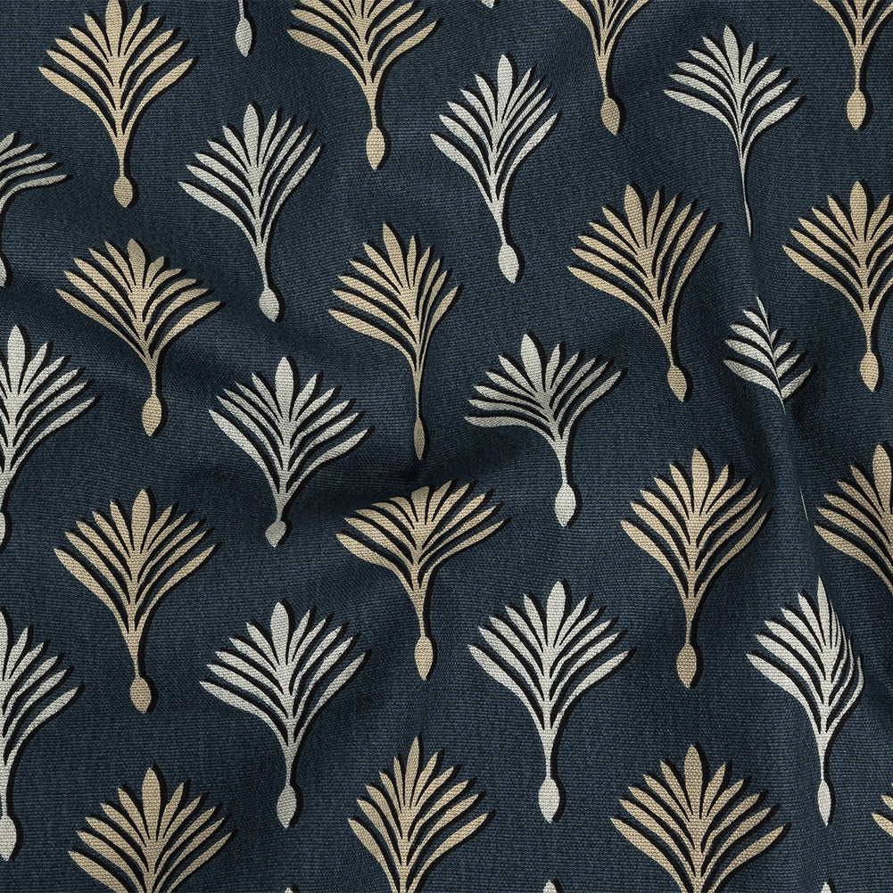 Cotton Canvas Print - Midnight Geometric Ferns - British Imported Cotton Canvas Print - Midnight Geometric Ferns - British Imported