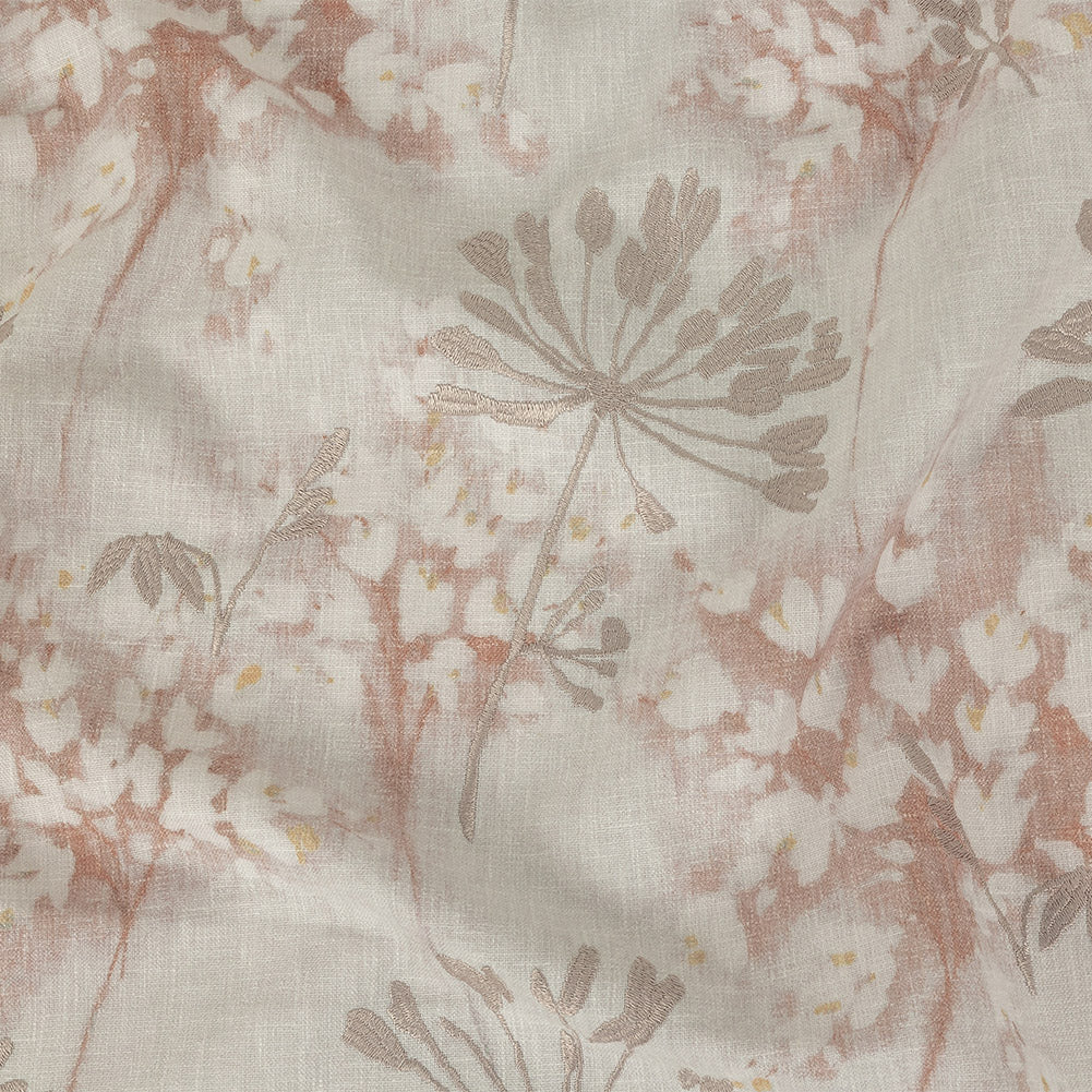 Printed and Embroidered Drapery Canvas - Dusky Pink Floral - British Imported Printed and Embroidered Drapery Canvas - Dusky Pink Floral - British Imported
