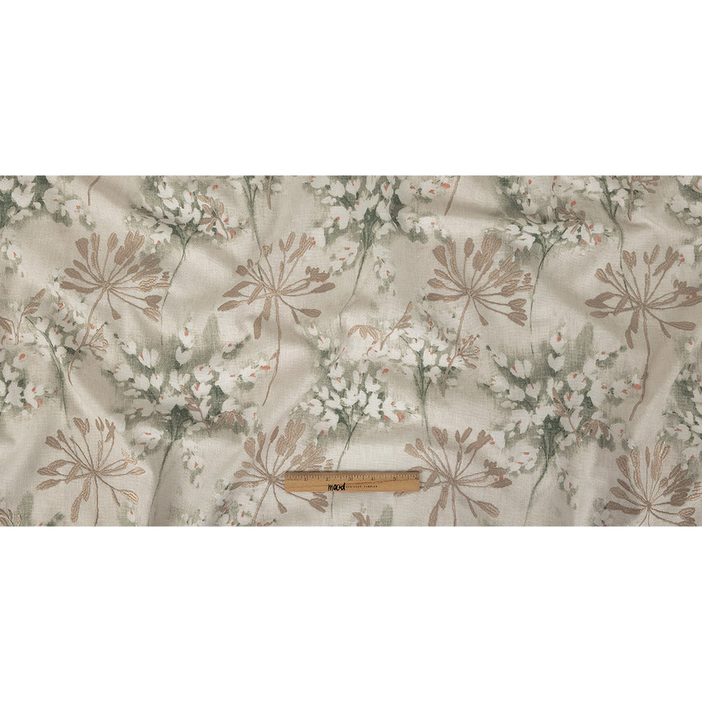 Printed and Embroidered Drapery Canvas - Sage Floral - British Imported Full Printed and Embroidered Drapery Canvas - Sage Floral - British Imported Full