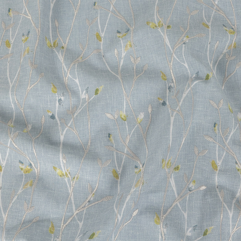 Printed and Embroidered Drapery Woven - Bluebell Branches - British Imported Printed and Embroidered Drapery Woven - Bluebell Branches - British Imported