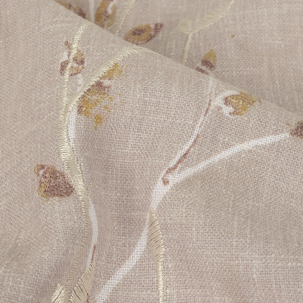 Printed and Embroidered Drapery Woven - Dusky Pink Branches - British Imported Detail Printed and Embroidered Drapery Woven - Dusky Pink Branches - British Imported Detail