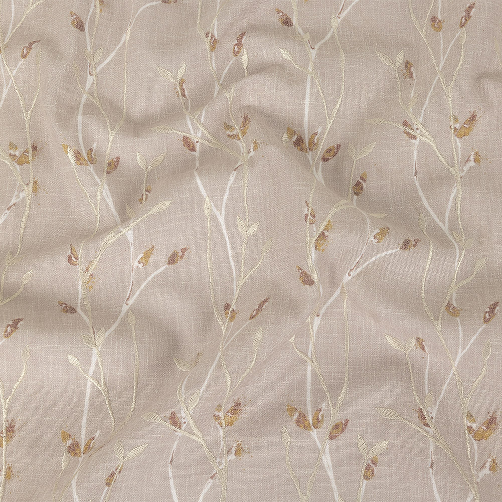 Printed and Embroidered Drapery Woven - Dusky Pink Branches - British Imported Printed and Embroidered Drapery Woven - Dusky Pink Branches - British Imported