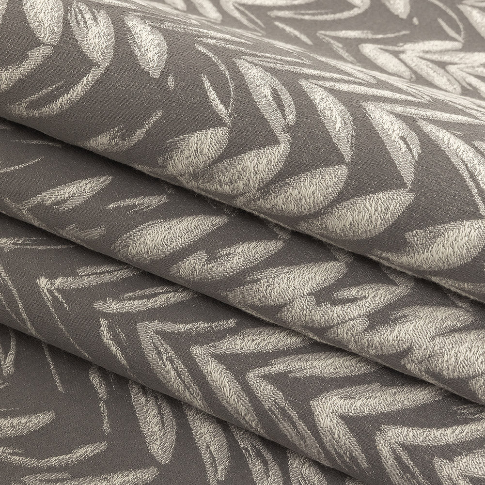 Satin-Faced Drapery Jacquard - Slate Chevron Leaves - British Imported Folded Satin-Faced Drapery Jacquard - Slate Chevron Leaves - British Imported Folded