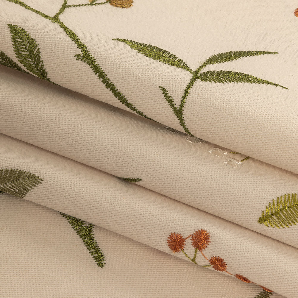 Embroidered Cotton Twill - Kiwi Floral - British Imported Folded Embroidered Cotton Twill - Kiwi Floral - British Imported Folded