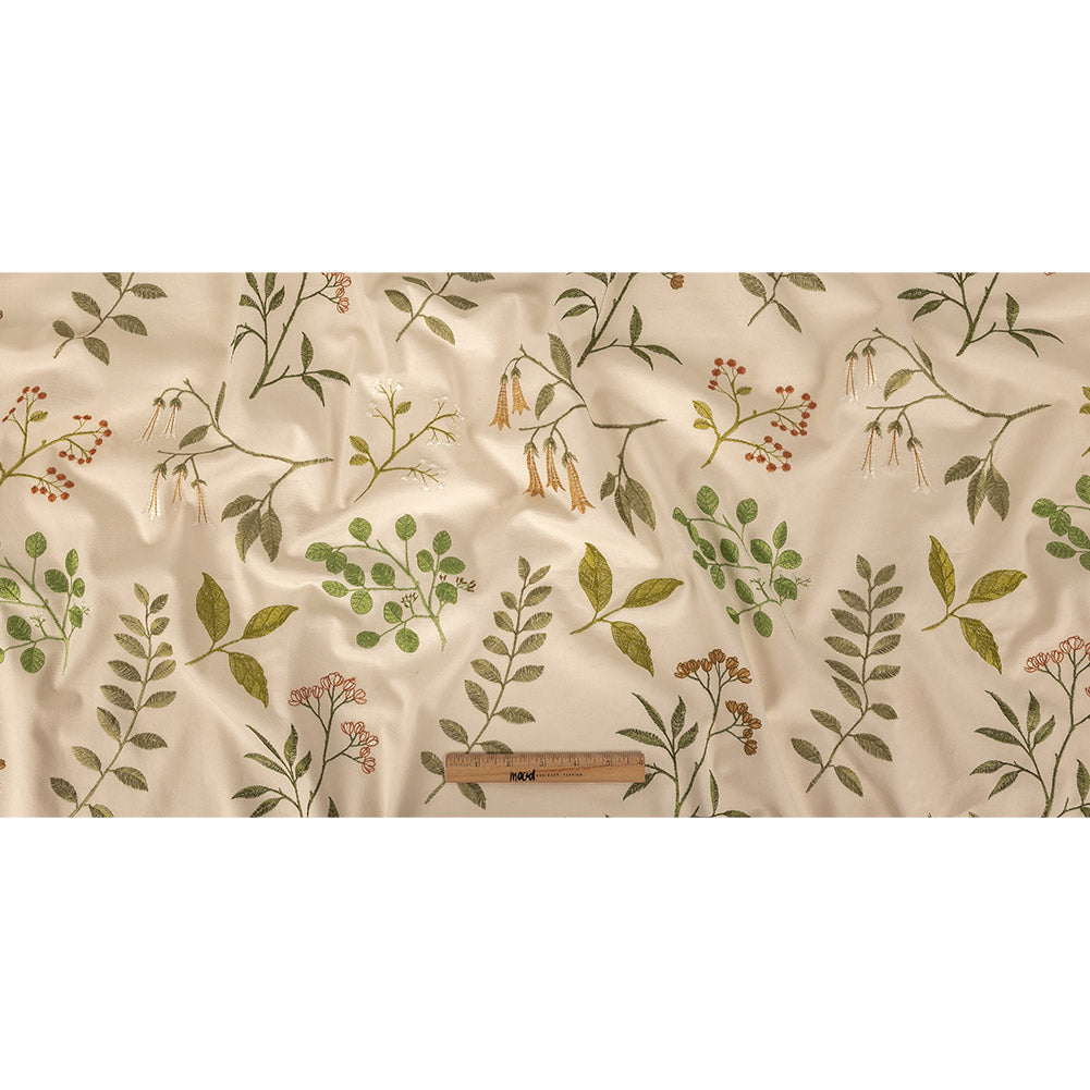 Embroidered Cotton Twill - Kiwi Floral - British Imported Full Embroidered Cotton Twill - Kiwi Floral - British Imported Full