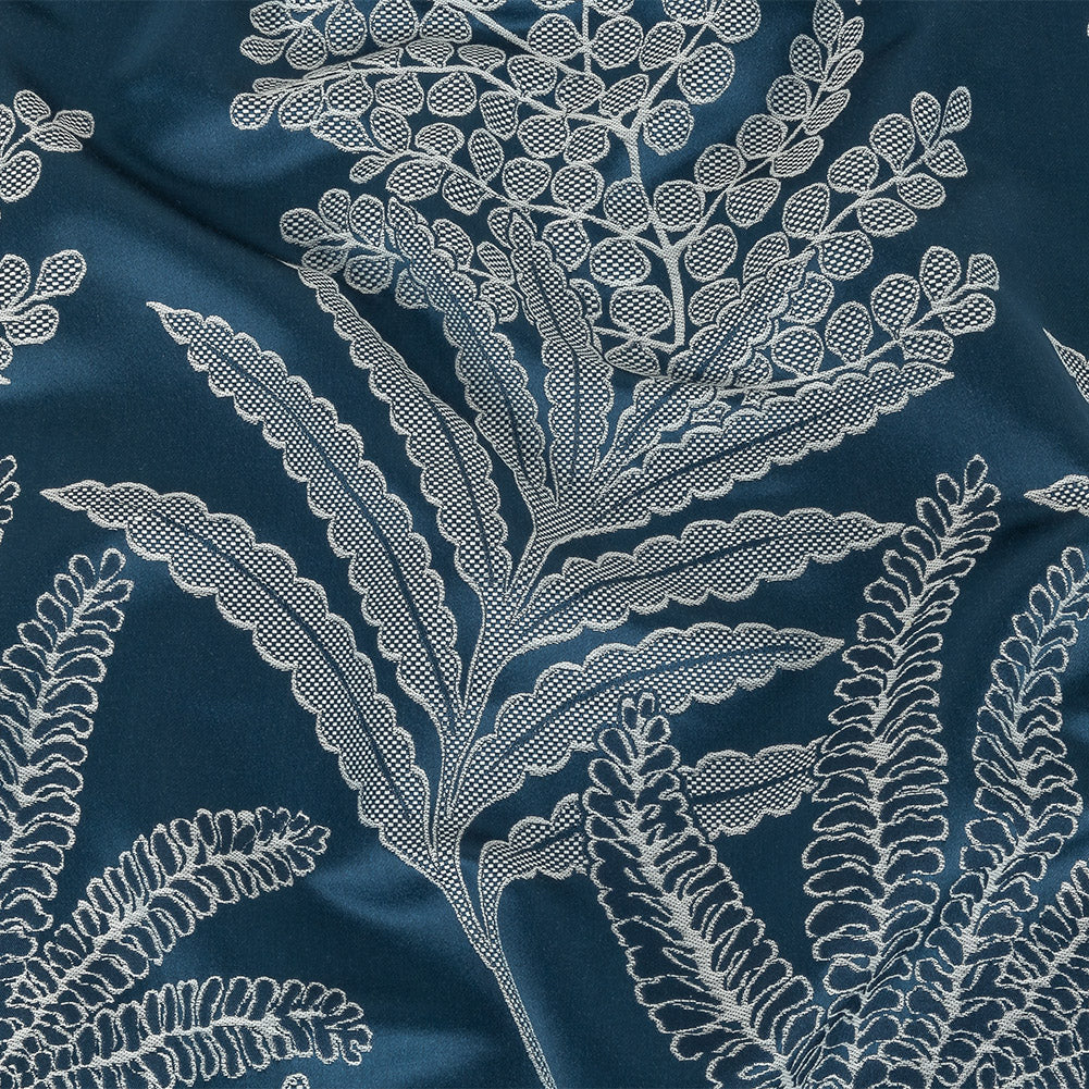 Satin-Faced Jacquard - Ink Fern Leaves - British Imported Satin-Faced Jacquard - Ink Fern Leaves - British Imported