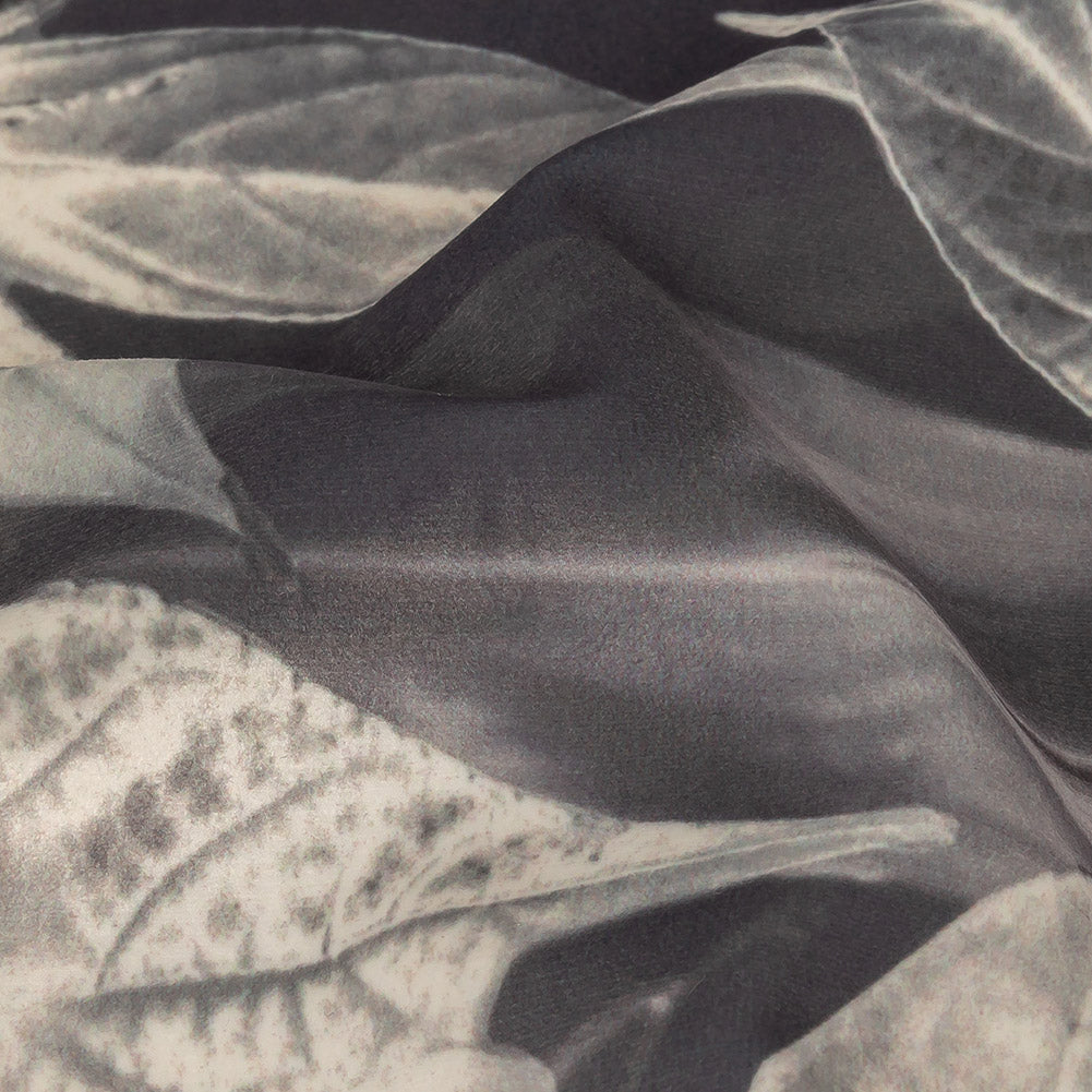 Polyester Knit Microvelvet Print - Slate Floating Leaves - British Imported Detail