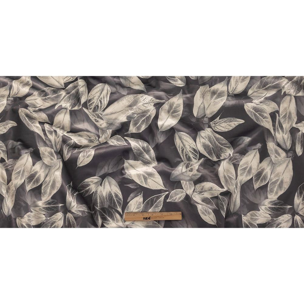 Polyester Knit Microvelvet Print - Slate Floating Leaves - British Imported Full