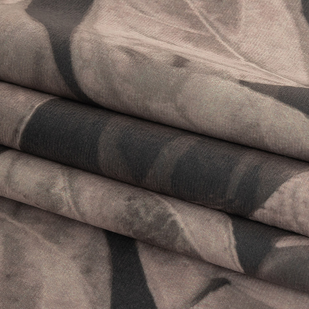 Polyester Knit Microvelvet Print - Truffle Floating Leaves - British Imported Folded Polyester Knit Microvelvet Print - Truffle Floating Leaves - British Imported Folded