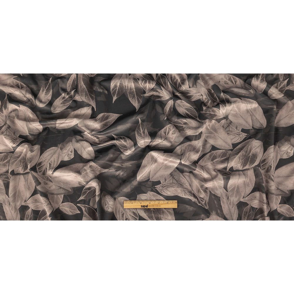 Polyester Knit Microvelvet Print - Truffle Floating Leaves - British Imported Full Polyester Knit Microvelvet Print - Truffle Floating Leaves - British Imported Full