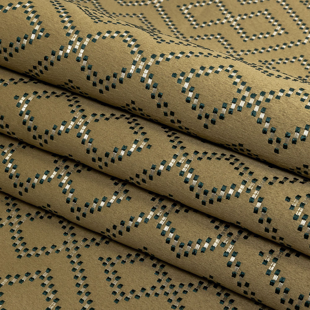 Recycled Polyester Jacquard - Gold Geometric Diamonds - British Imported Folded Recycled Polyester Jacquard - Gold Geometric Diamonds - British Imported Folded