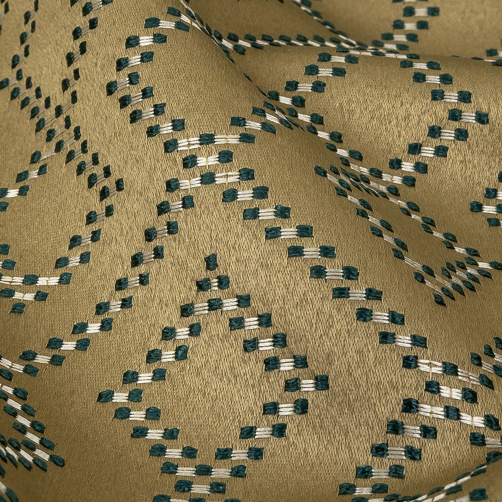 Recycled Polyester Jacquard - Gold Geometric Diamonds - British Imported Detail Recycled Polyester Jacquard - Gold Geometric Diamonds - British Imported Detail