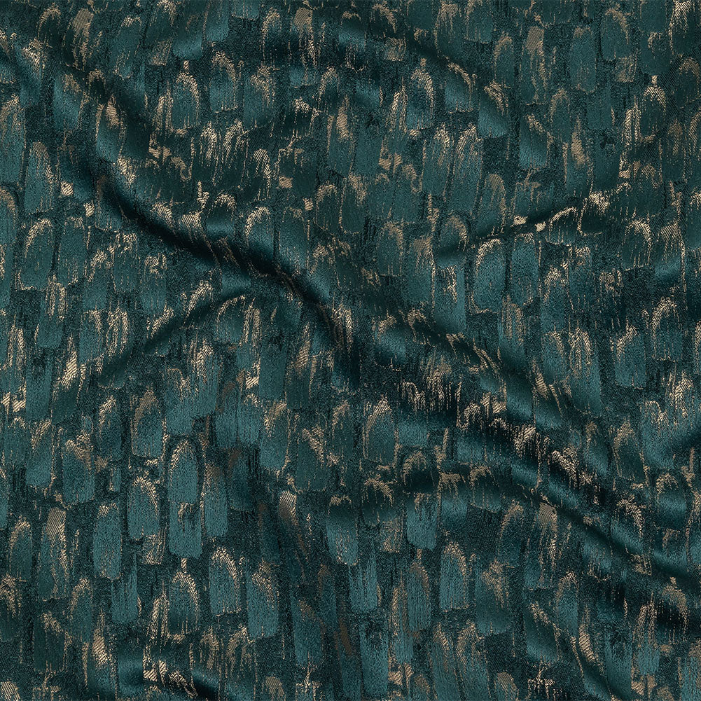 Recycled Polyester Jacquard - Peacock Abstract Brushstrokes - British Imported Recycled Polyester Jacquard - Peacock Abstract Brushstrokes - British Imported