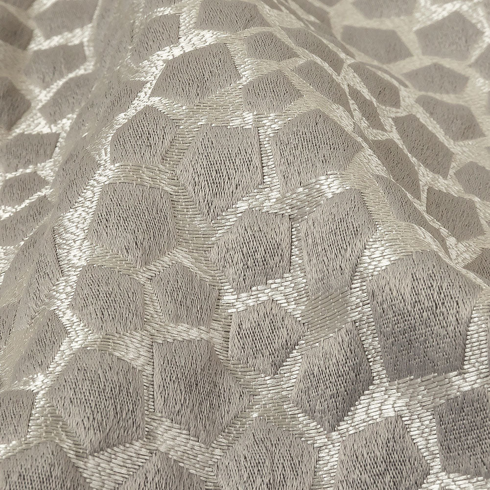 British Imported Platinum Satin-Faced Pentagonal Drapery Jacquard Detail British Imported Platinum Satin-Faced Pentagonal Drapery Jacquard Detail