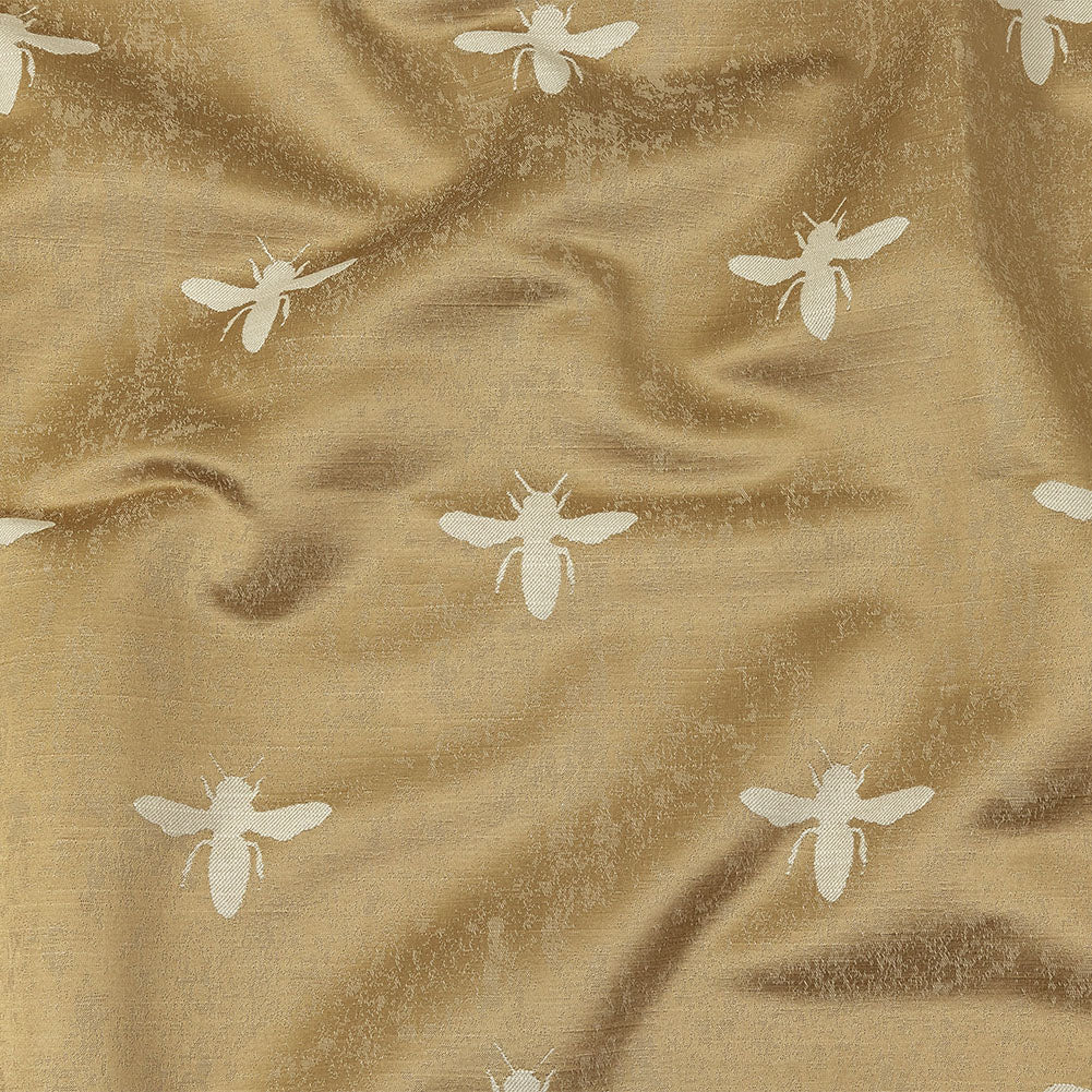 Slubbed Drapery Jacquard - Gold Buzzing Bees - British Imported Slubbed Drapery Jacquard - Gold Buzzing Bees - British Imported