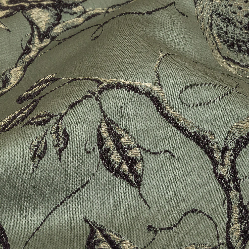 Drapery Jacquard - Ocean Perched Peacocks on Branches - British Imported Detail Drapery Jacquard - Ocean Perched Peacocks on Branches - British Imported Detail