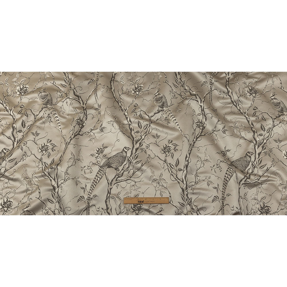 Drapery Jacquard - Oyster Perched Peacocks on Branches - British Imported Full Drapery Jacquard - Oyster Perched Peacocks on Branches - British Imported Full