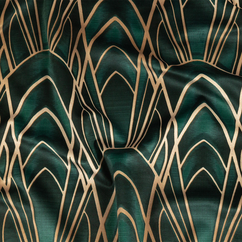 Printed Microvelvet - Emerald Labyrinth of Arches - British Imported Printed Microvelvet - Emerald Labyrinth of Arches - British Imported