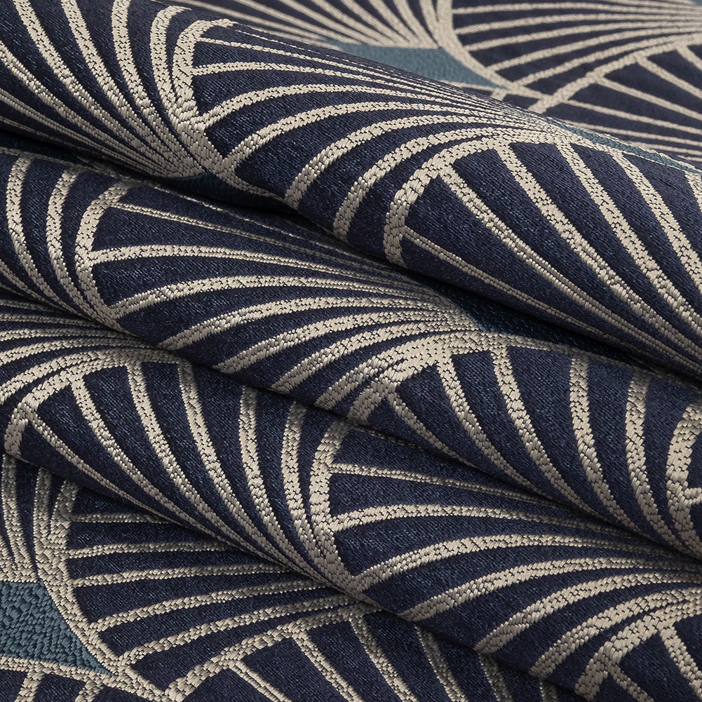 Drapery Jacquard - Sapphire Maze of Fans - British Imported Folded Drapery Jacquard - Sapphire Maze of Fans - British Imported Folded