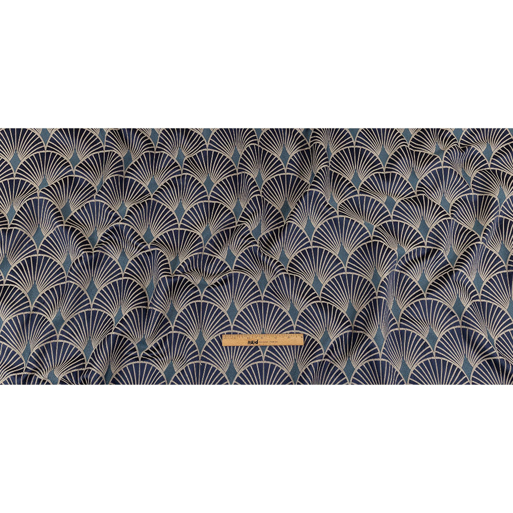Drapery Jacquard - Sapphire Maze of Fans - British Imported Full Drapery Jacquard - Sapphire Maze of Fans - British Imported Full