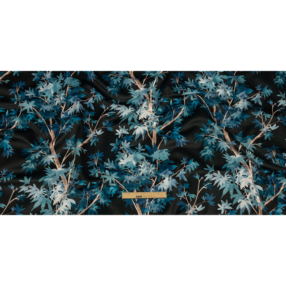Polyester Microvelvet Print - Midnight Watercolor Tropical Branches - British Imported Full Polyester Microvelvet Print - Midnight Watercolor Tropical Branches - British Imported Full