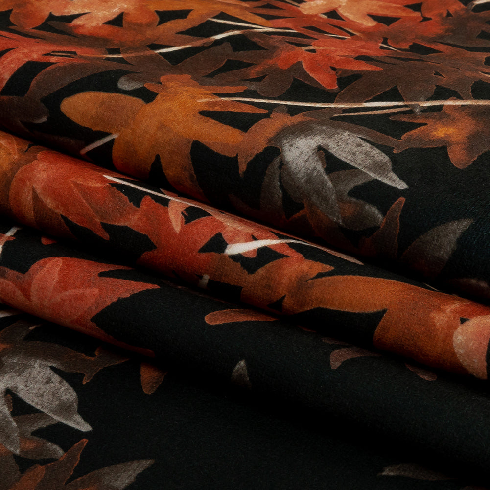 Polyester Microvelvet Print - rust Watercolor Tropical Branches - British Imported Folded Polyester Microvelvet Print - rust Watercolor Tropical Branches - British Imported Folded