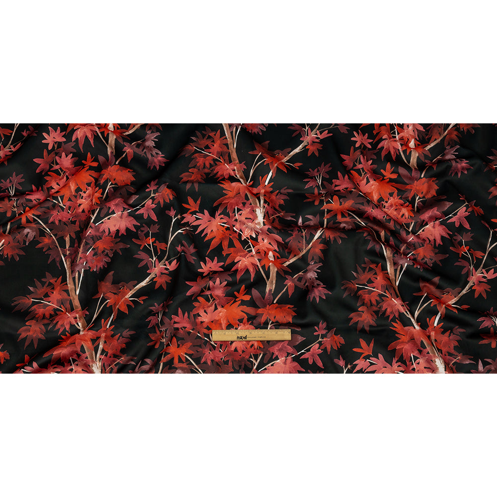 Polyester Microvelvet Print - Scarlet Watercolor Tropical Branches - British Imported Full Polyester Microvelvet Print - Scarlet Watercolor Tropical Branches - British Imported Full