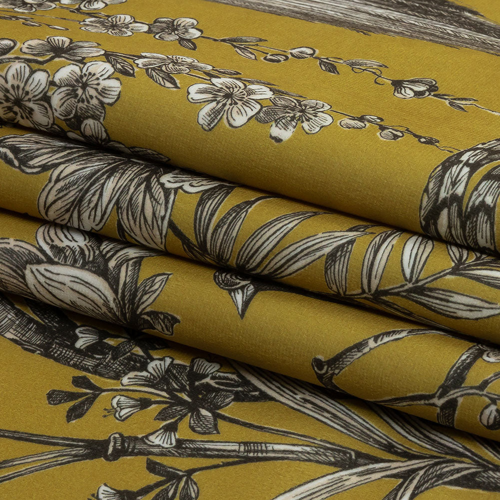Polyester Microvelvet Print - Citrus Birds Perched in Paradise Florals - British Imported Folded Polyester Microvelvet Print - Citrus Birds Perched in Paradise Florals - British Imported Folded