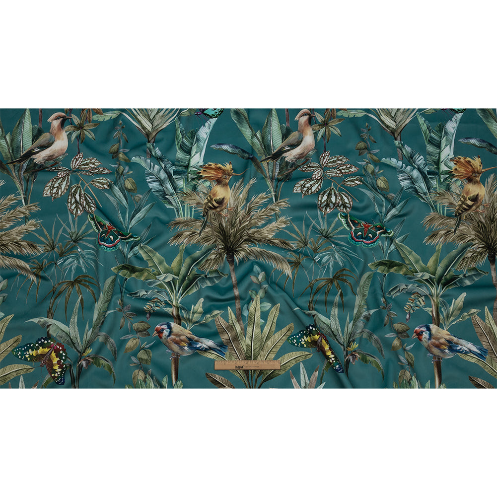 Polyester Microvelvet Print - Teal Tropical Birds and Butterflies - British Imported Full Polyester Microvelvet Print - Teal Tropical Birds and Butterflies - British Imported Full
