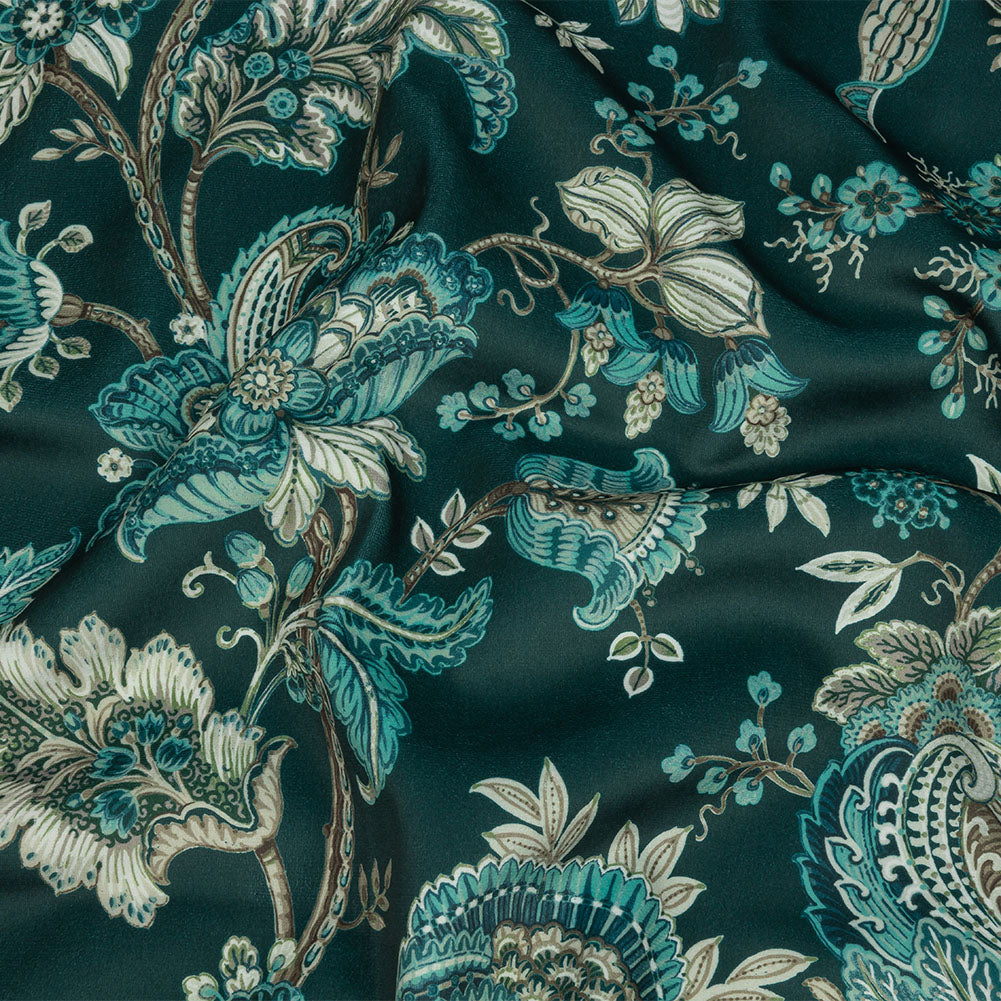 Polyester Microvelvet Print - River Jacobean Floral - British Imported Polyester Microvelvet Print - River Jacobean Floral - British Imported