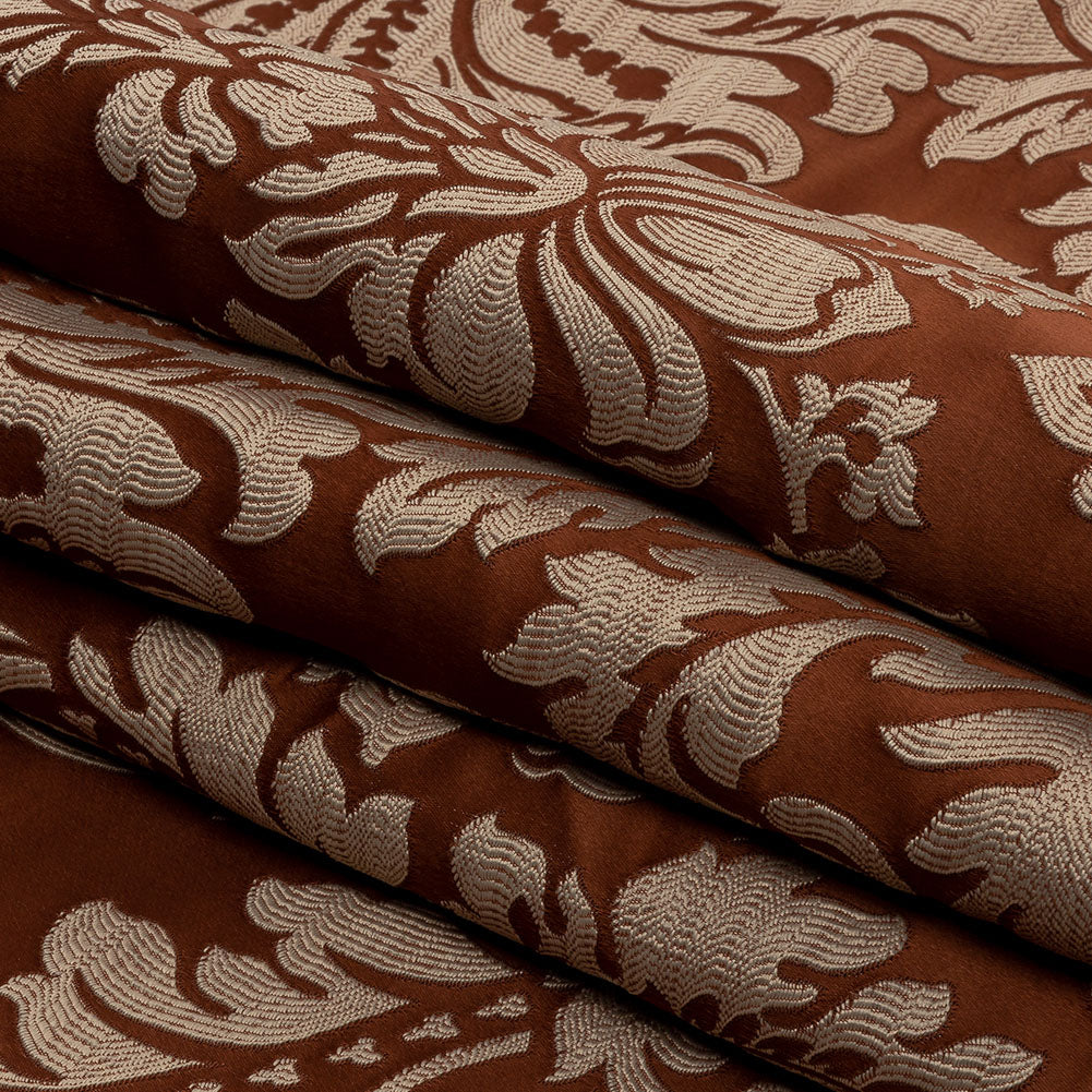 Drapery Jacquard - Rust Leafy Damask - British Imported Folded Drapery Jacquard - Rust Leafy Damask - British Imported Folded