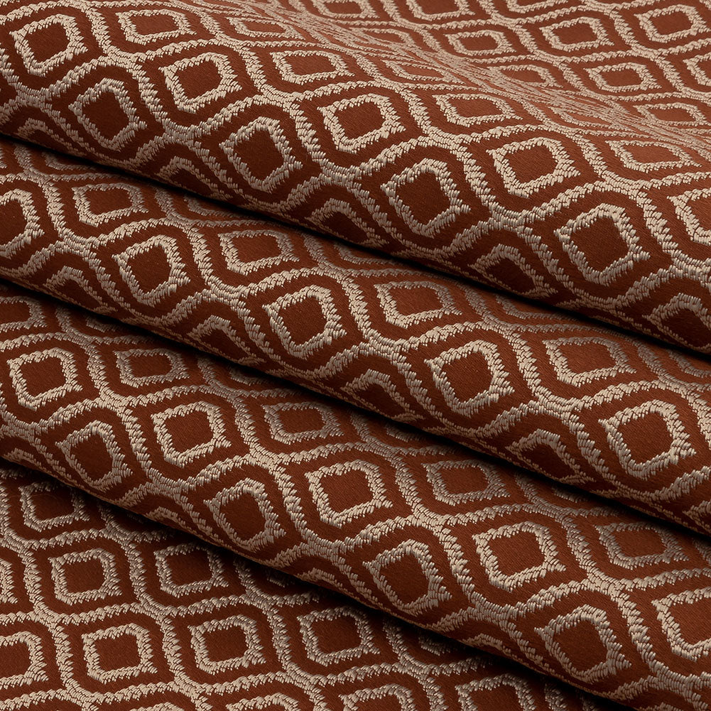 Drapery Jacquard - Rust Simple Ogees - British Imported Folded Drapery Jacquard - Rust Simple Ogees - British Imported Folded