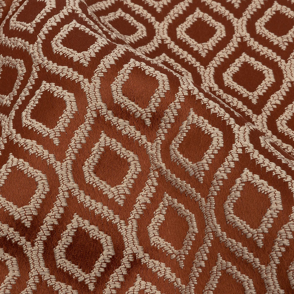 Drapery Jacquard - Rust Simple Ogees - British Imported Detail Drapery Jacquard - Rust Simple Ogees - British Imported Detail