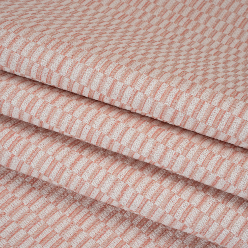 Textured Polyester and Cotton Woven - Blush Rectangle Checks - British Imported Textured Polyester and Cotton Woven - Blush Rectangle Checks - British Imported