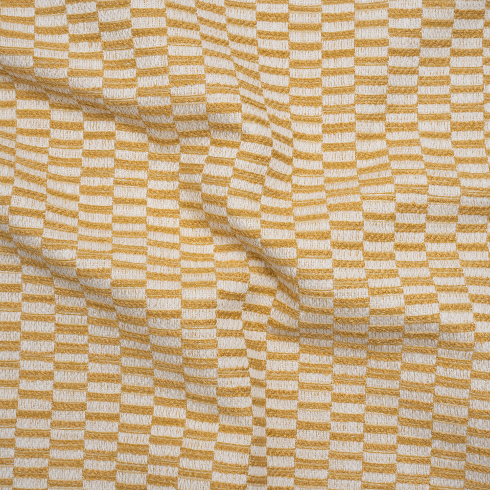 Textured Polyester and Cotton Woven - Marigold Rectangle Checks - British Imported Textured Polyester and Cotton Woven - Marigold Rectangle Checks - British Imported