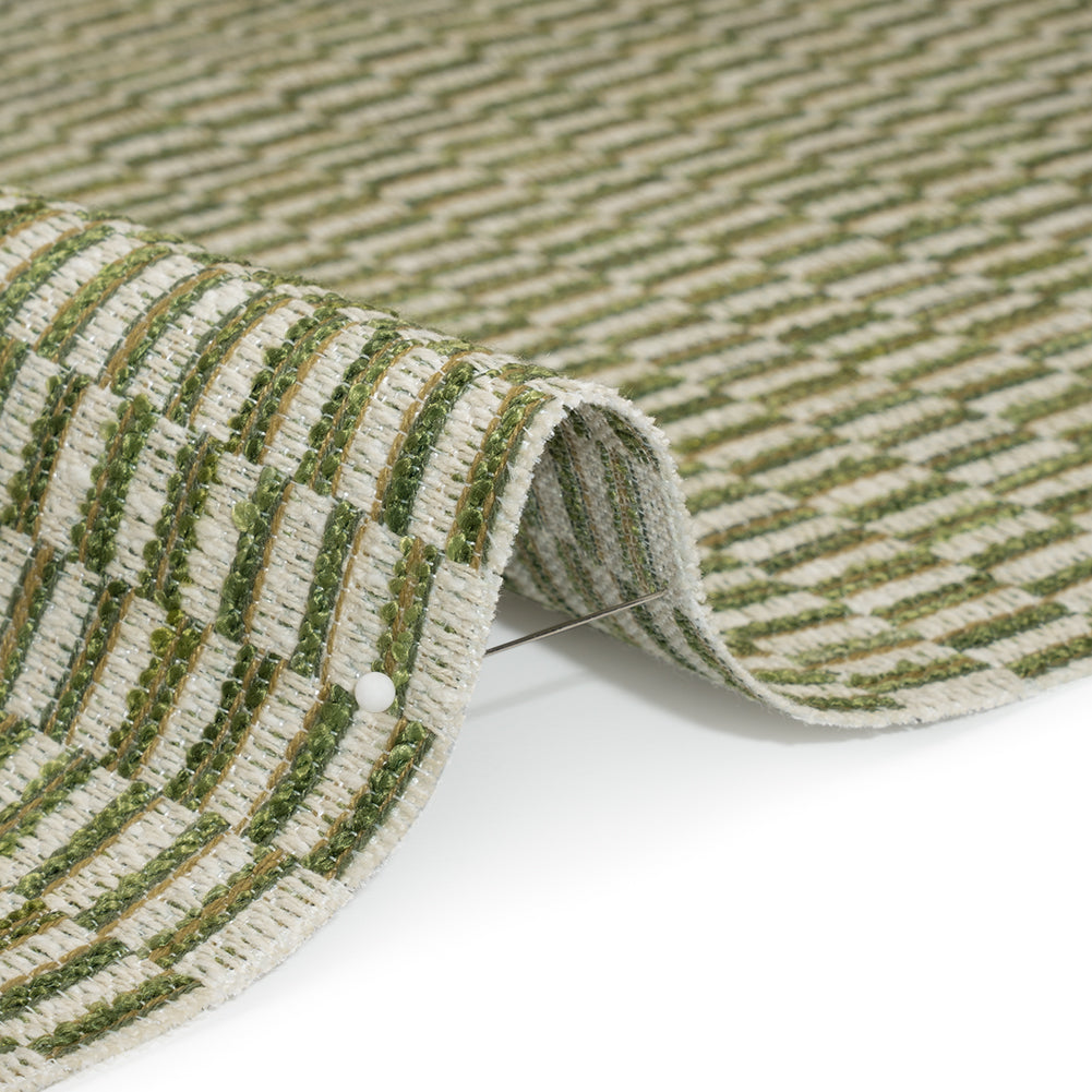 Textured Polyester and Cotton Woven - Olive Rectangle Checks - British Imported Textured Polyester and Cotton Woven - Olive Rectangle Checks - British Imported