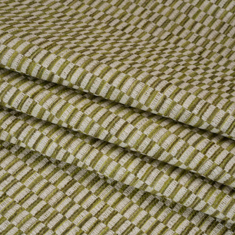 Textured Polyester and Cotton Woven - Pear Rectangle Checks - British Imported Textured Polyester and Cotton Woven - Pear Rectangle Checks - British Imported