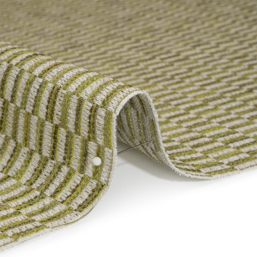 Textured Polyester and Cotton Woven - Pear Rectangle Checks - British Imported Textured Polyester and Cotton Woven - Pear Rectangle Checks - British Imported