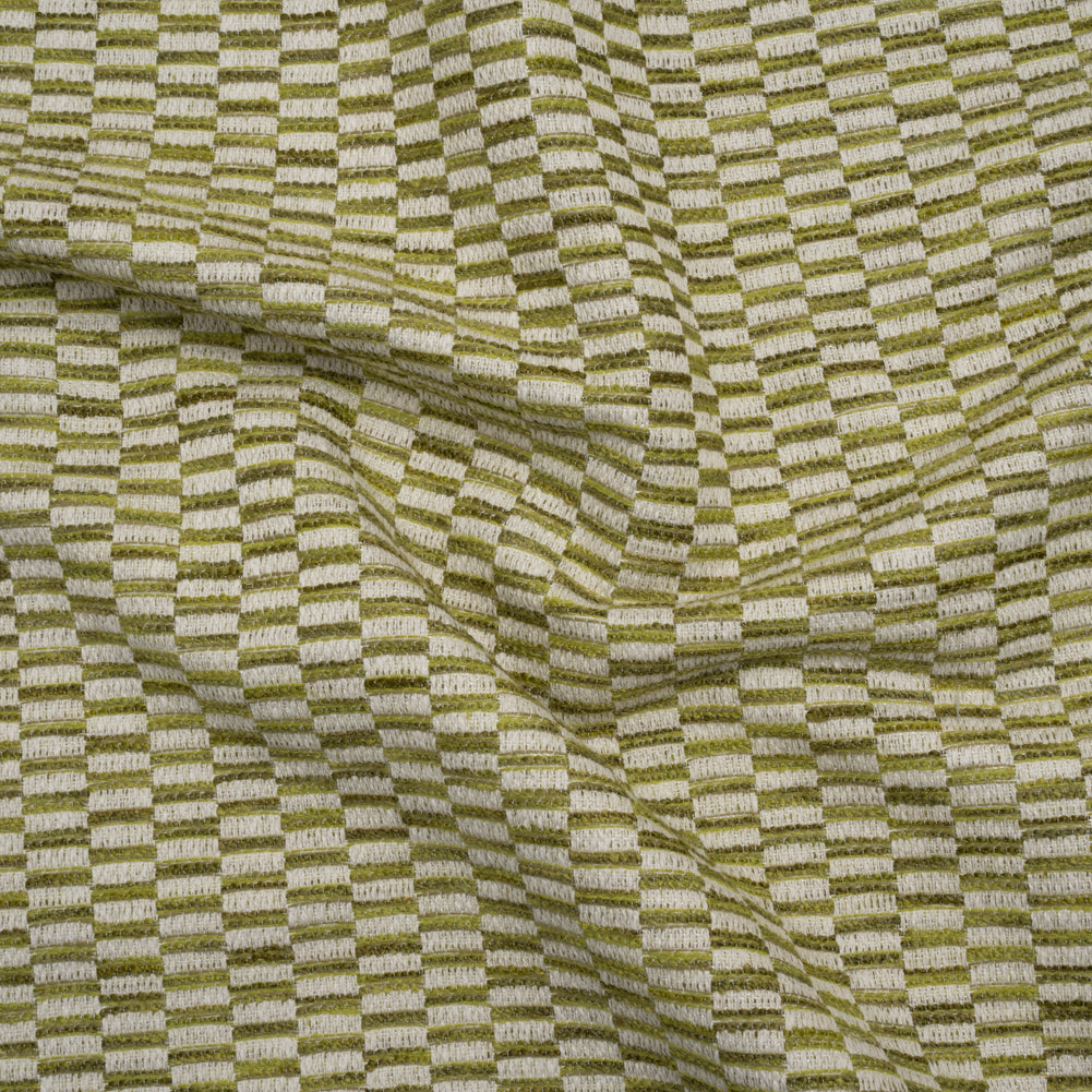 Textured Polyester and Cotton Woven - Pear Rectangle Checks - British Imported Textured Polyester and Cotton Woven - Pear Rectangle Checks - British Imported