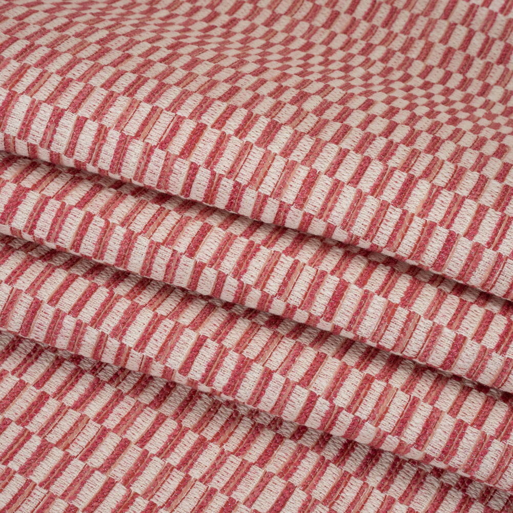 Textured Polyester and Cotton Woven - Raspberry Rectangle Checks - British Imported Textured Polyester and Cotton Woven - Raspberry Rectangle Checks - British Imported