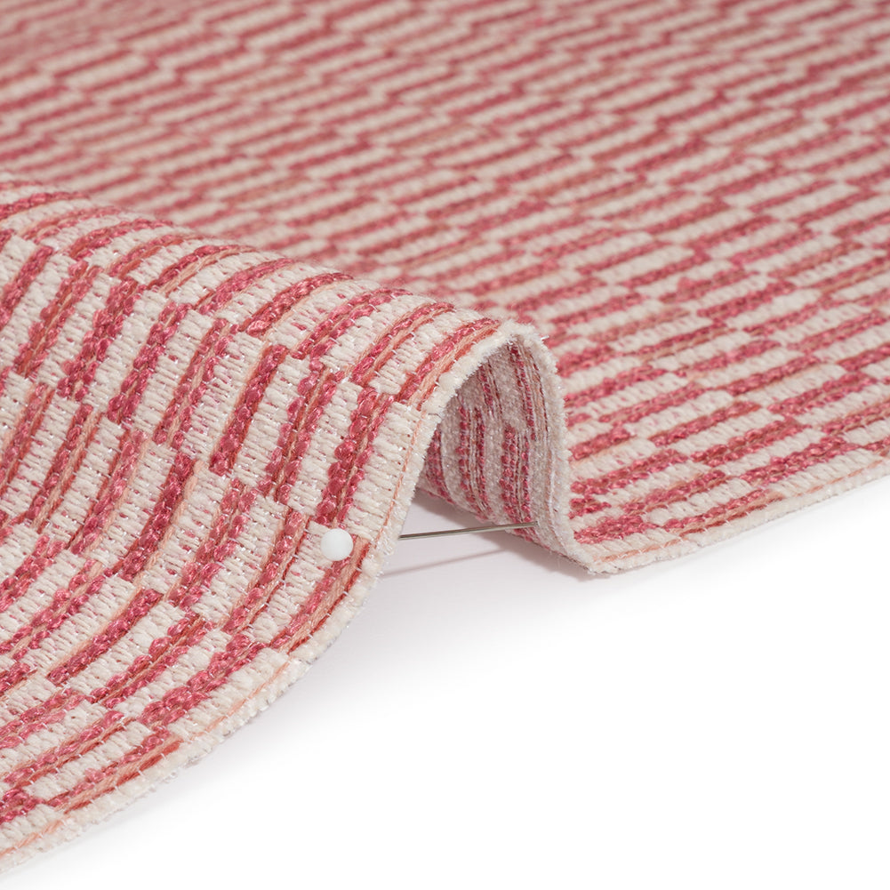 Textured Polyester and Cotton Woven - Raspberry Rectangle Checks - British Imported Textured Polyester and Cotton Woven - Raspberry Rectangle Checks - British Imported