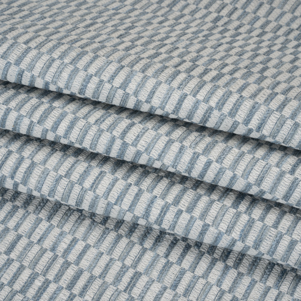Textured Polyester and Cotton Woven - Sky Rectangle Checks - British Imported - Folded Textured Polyester and Cotton Woven - Sky Rectangle Checks - British Imported - Folded