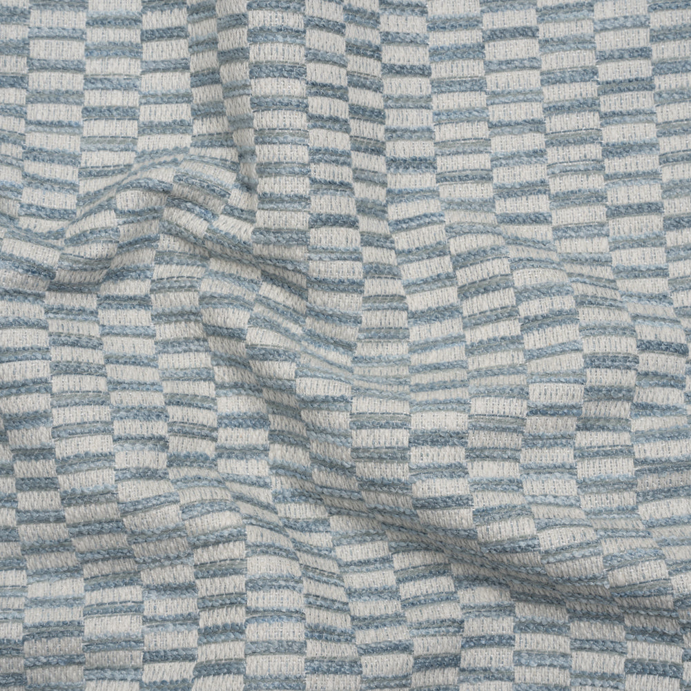 Textured Polyester and Cotton Woven - Sky Rectangle Checks - British Imported Textured Polyester and Cotton Woven - Sky Rectangle Checks - British Imported