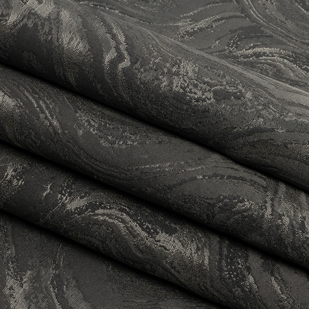Metallic Drapery Jacquard - Charcoal Metamorphic Swirls - British Imported Folded Metallic Drapery Jacquard - Charcoal Metamorphic Swirls - British Imported Folded